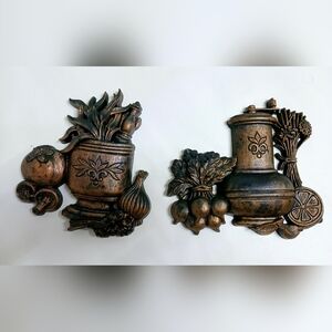 Vintage Bronze Color Finish Resin Kitchen Wall Decor Set